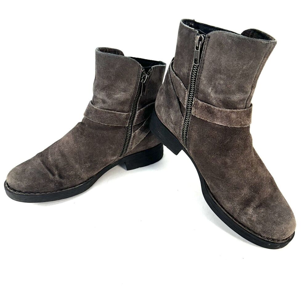 Born Womens Syd Taupe Grey Distressed 2 Suede Ankle Boots Womans Size 7 Size Zip